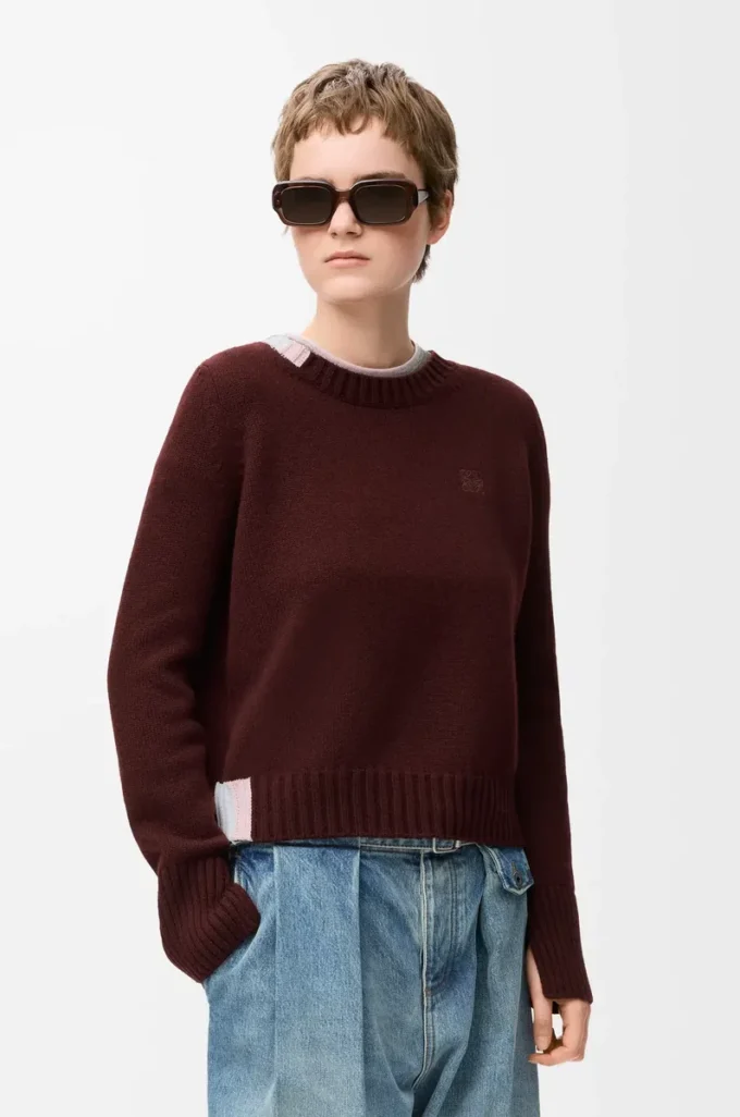 Pullover aus Kaschmir in Burgunderrot/Mehrfarbig