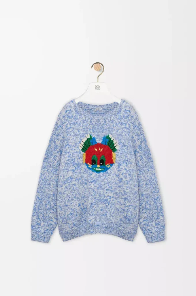 Pullover aus Woll-Mohair-Mischung Blau/Weiß