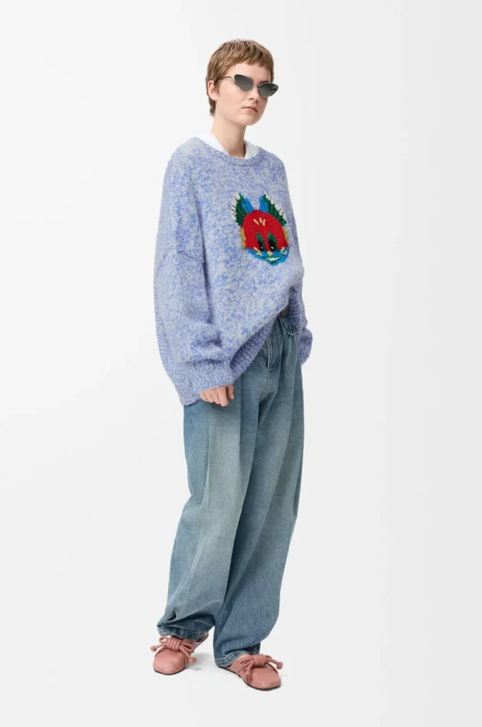 Pullover aus Woll-Mohair-Mischung Blau/Weiß