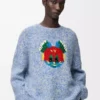 Pullover aus Woll-Mohair-Mischung Blau/Weiß