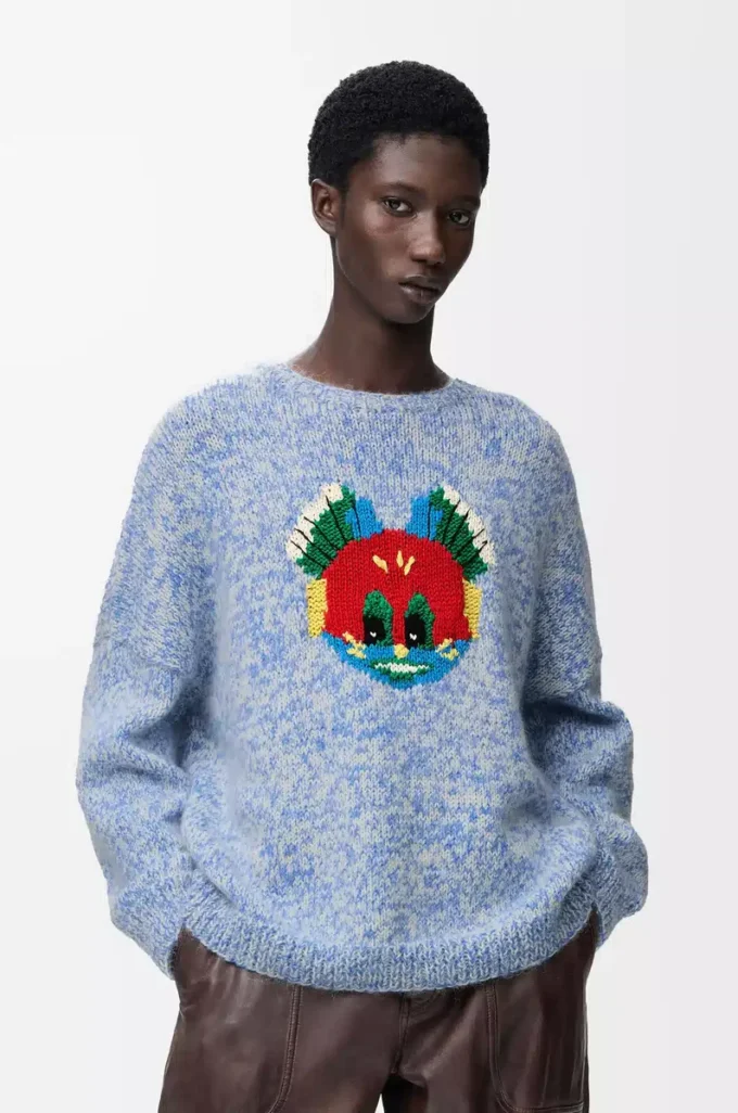 Pullover aus Woll-Mohair-Mischung Blau/Weiß