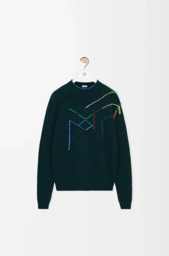 Pullover aus Wolle Dunkelgrün/Mehrfarbig