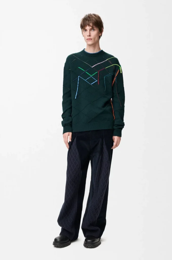 Pullover aus Wolle Dunkelgrün/Mehrfarbig