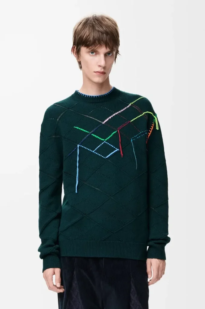 Pullover aus Wolle Dunkelgrün/Mehrfarbig