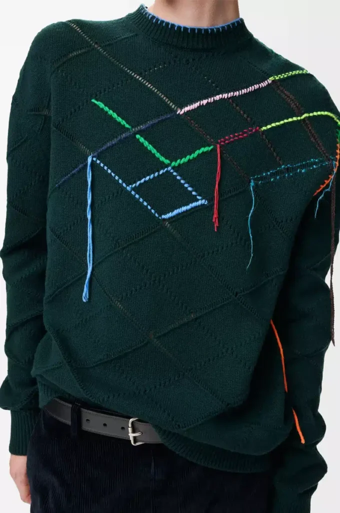 Pullover aus Wolle Dunkelgrün/Mehrfarbig