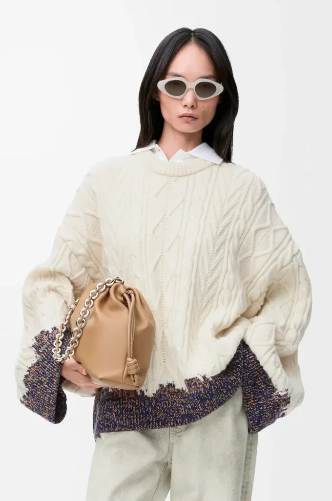 Pullover aus Wolle Ecru/Braun