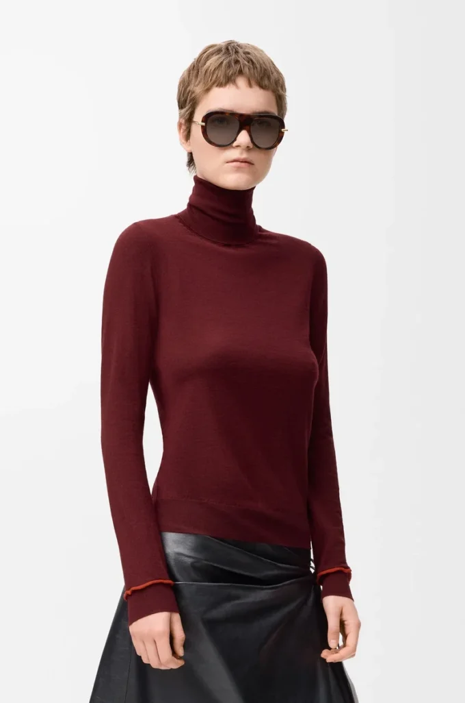 Pullover aus Wolle in Burgunderrot/Orange