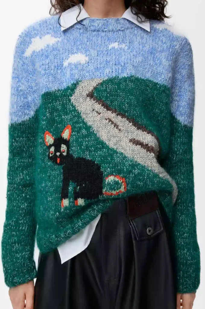 Pullover aus Wolle und Mohair Blau/Mehrfarbig