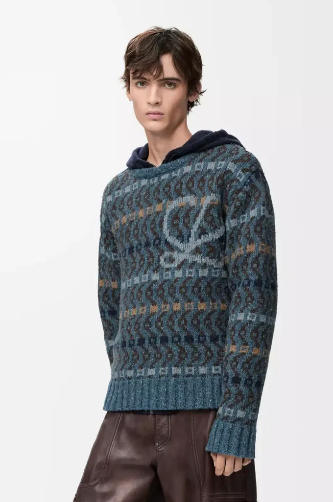 Pullover aus Wollmischung Blau/Mehrfarbig