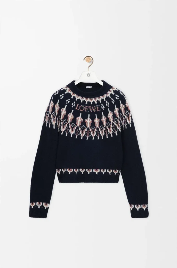 Pullover aus Wollmischung Marineblau/Mehrfarbig