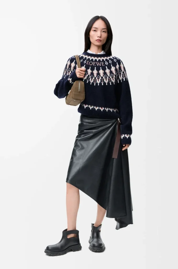 Pullover aus Wollmischung Marineblau/Mehrfarbig