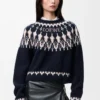 Pullover aus Wollmischung Marineblau/Mehrfarbig