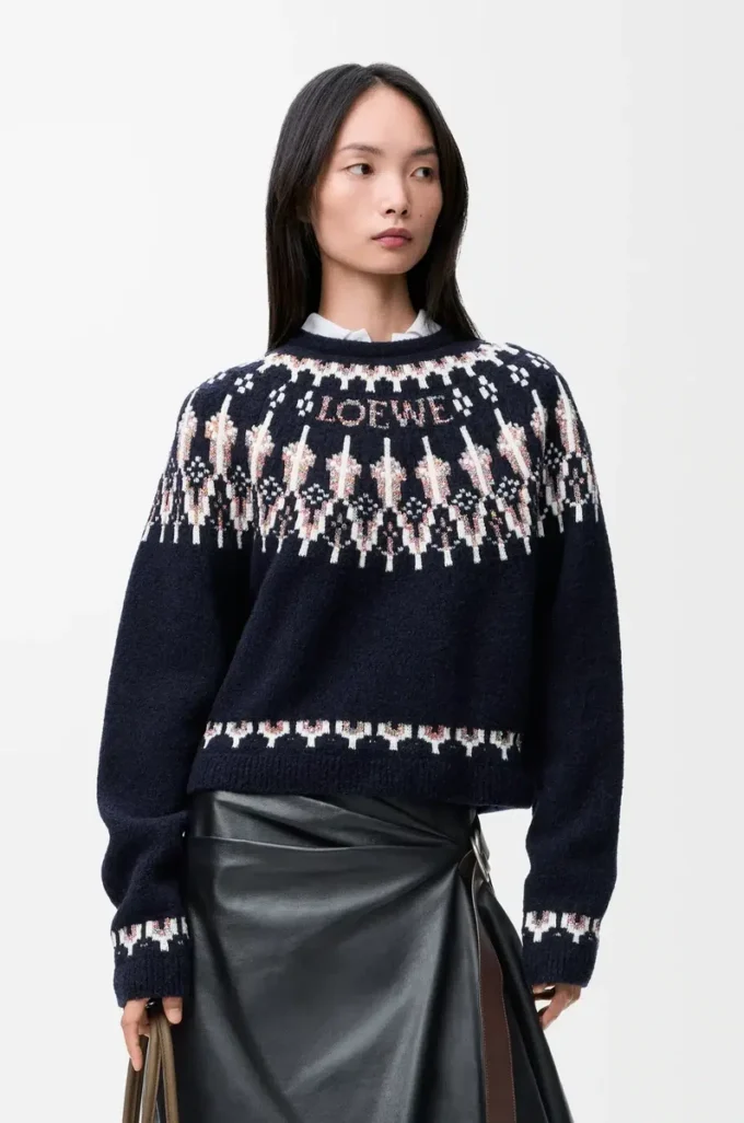 Pullover aus Wollmischung Marineblau/Mehrfarbig