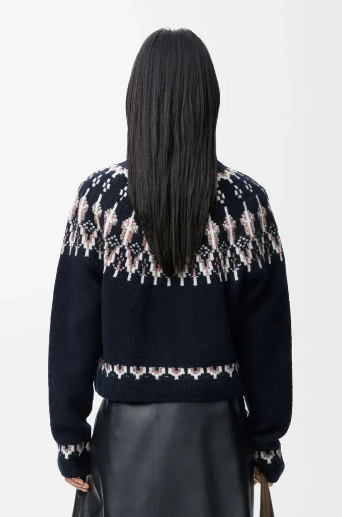 Pullover aus Wollmischung Marineblau/Mehrfarbig