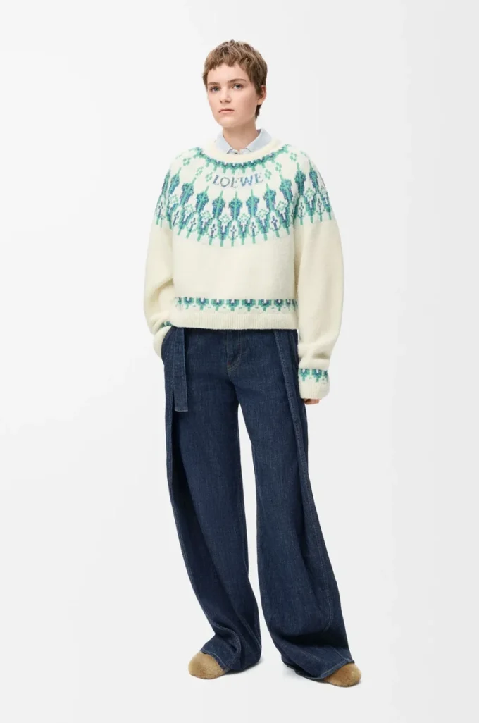 Pullover aus Wollmischung Weiß/Mint