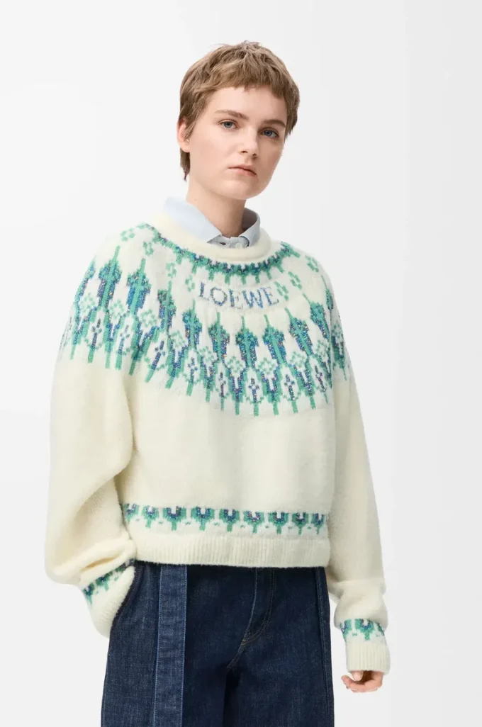 Pullover aus Wollmischung Weiß/Mint