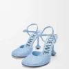 Pumps mit Knöchelriemen aus strassverziertem Wildleder in Babyblau
