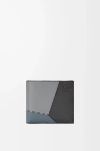 Puzzle-Bifold-Brieftasche aus klassischem Kalbsleder in Asphaltgrau/Sturmblau