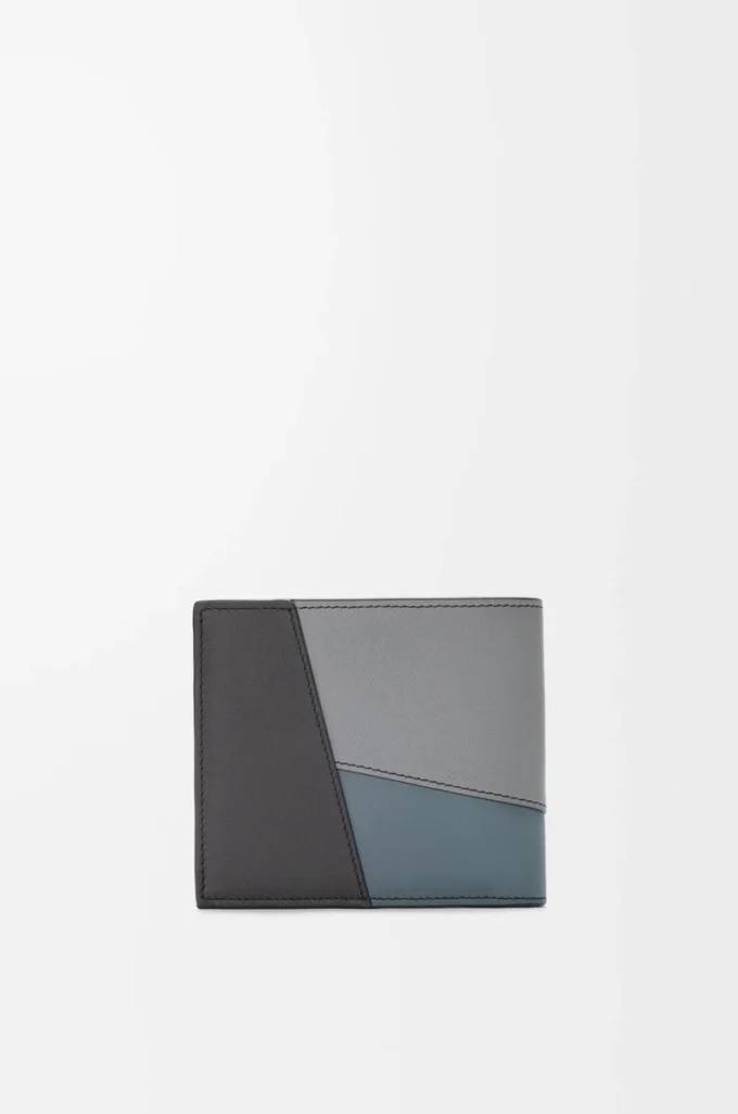 Puzzle-Bifold-Brieftasche aus klassischem Kalbsleder in Asphaltgrau/Sturmblau