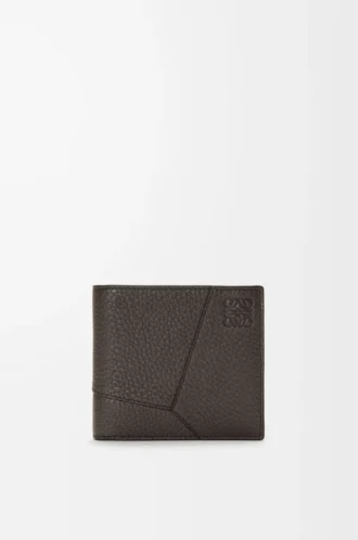 Puzzle-Bifold-Geldbörse aus geschmeidigem genarbtem Kalbsleder Dunkelgrau
