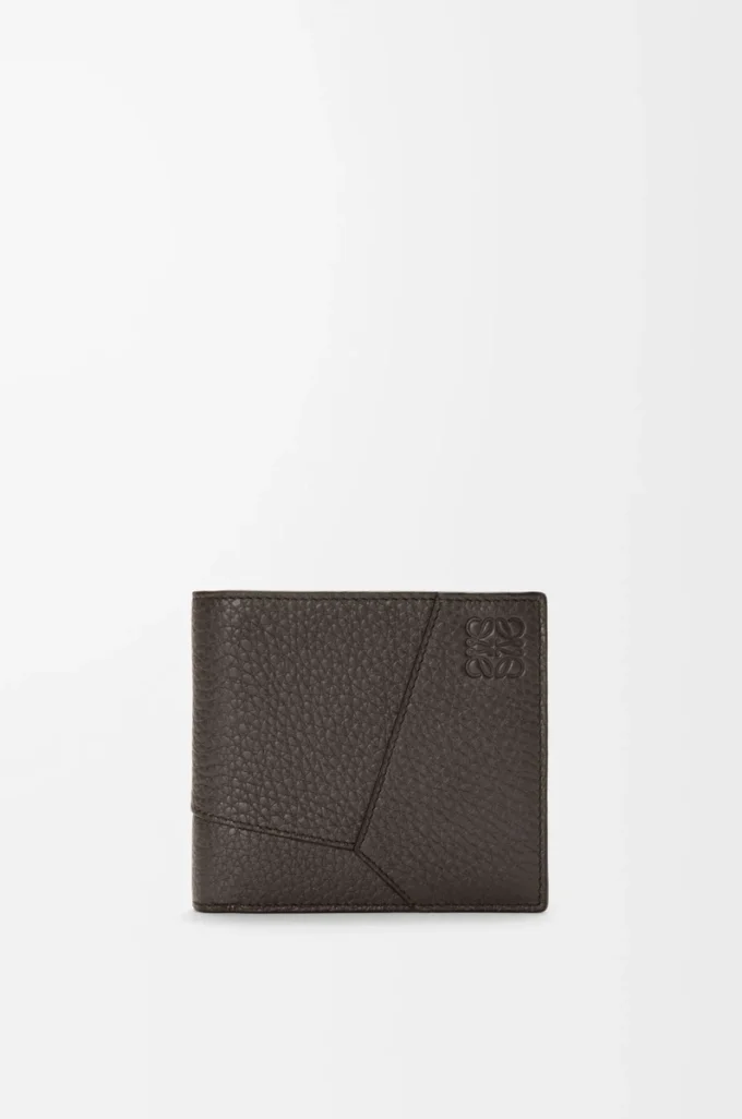 Puzzle-Bifold-Geldbörse aus geschmeidigem genarbtem Kalbsleder Dunkelgrau