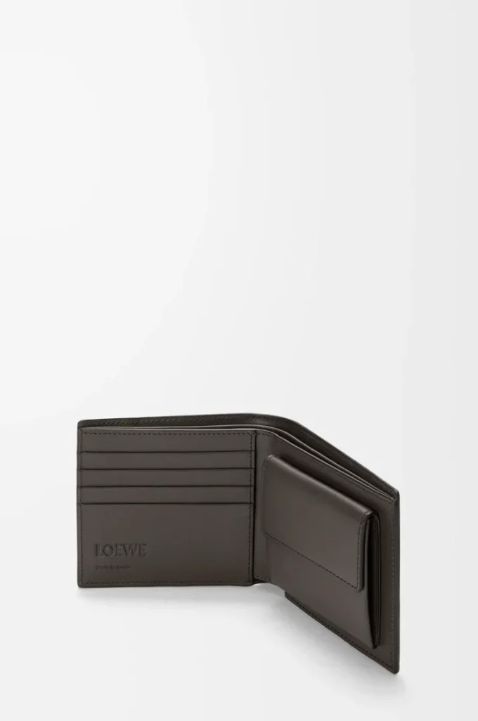 Puzzle-Bifold-Geldbörse aus geschmeidigem genarbtem Kalbsleder Dunkelgrau