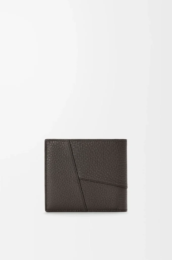 Puzzle-Bifold-Geldbörse aus geschmeidigem genarbtem Kalbsleder Dunkelgrau