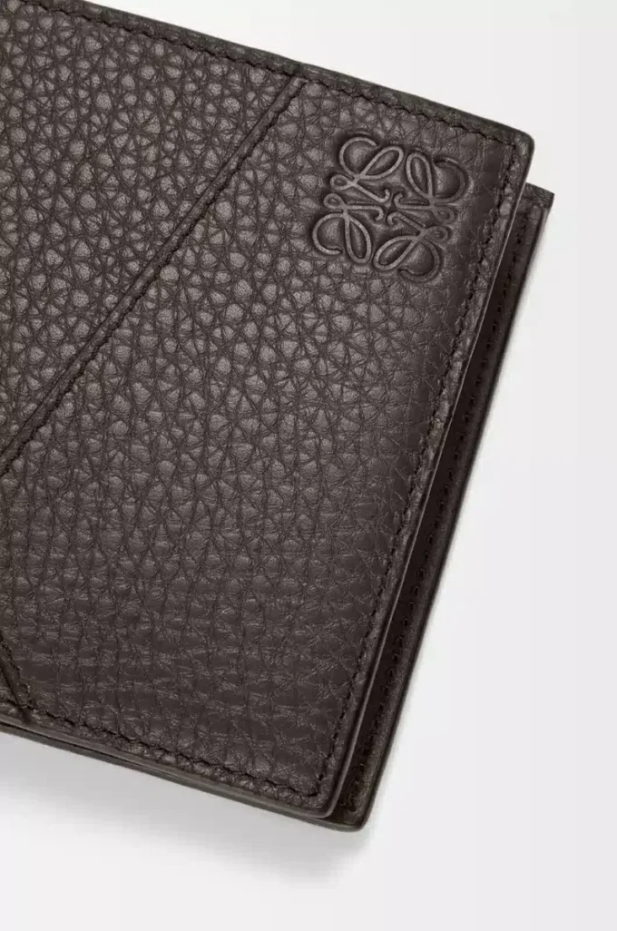 Puzzle-Bifold-Geldbörse aus geschmeidigem genarbtem Kalbsleder Dunkelgrau