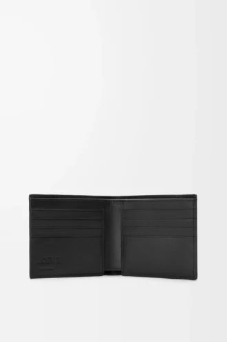Puzzle-Bifold-Geldbörse aus geschmeidigem genarbtem Kalbsleder Schwarz