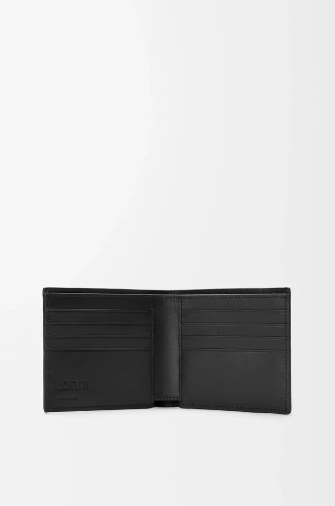 Puzzle-Bifold-Geldbörse aus geschmeidigem genarbtem Kalbsleder Schwarz