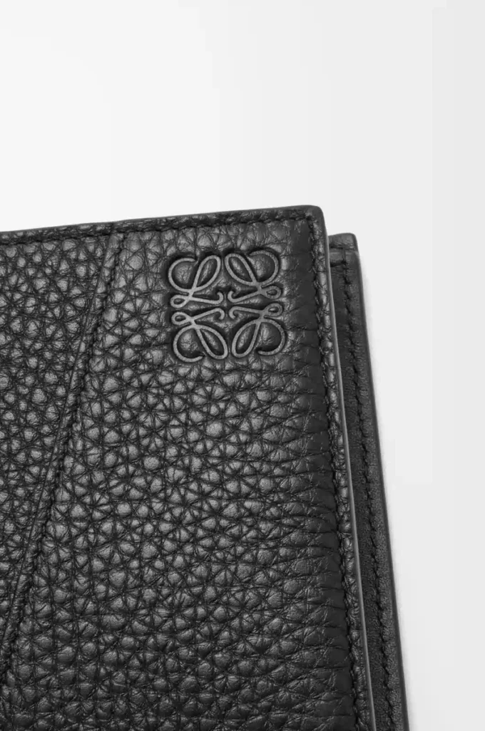 Puzzle-Bifold-Geldbörse aus geschmeidigem genarbtem Kalbsleder Schwarz