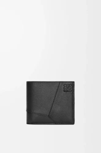 Puzzle-Bifold-Geldbörse aus klassischem Kalbsleder in Schwarz