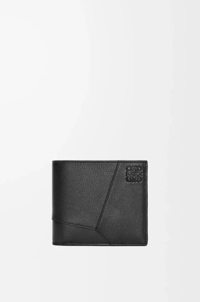 Puzzle-Bifold-Geldbörse aus klassischem Kalbsleder in Schwarz