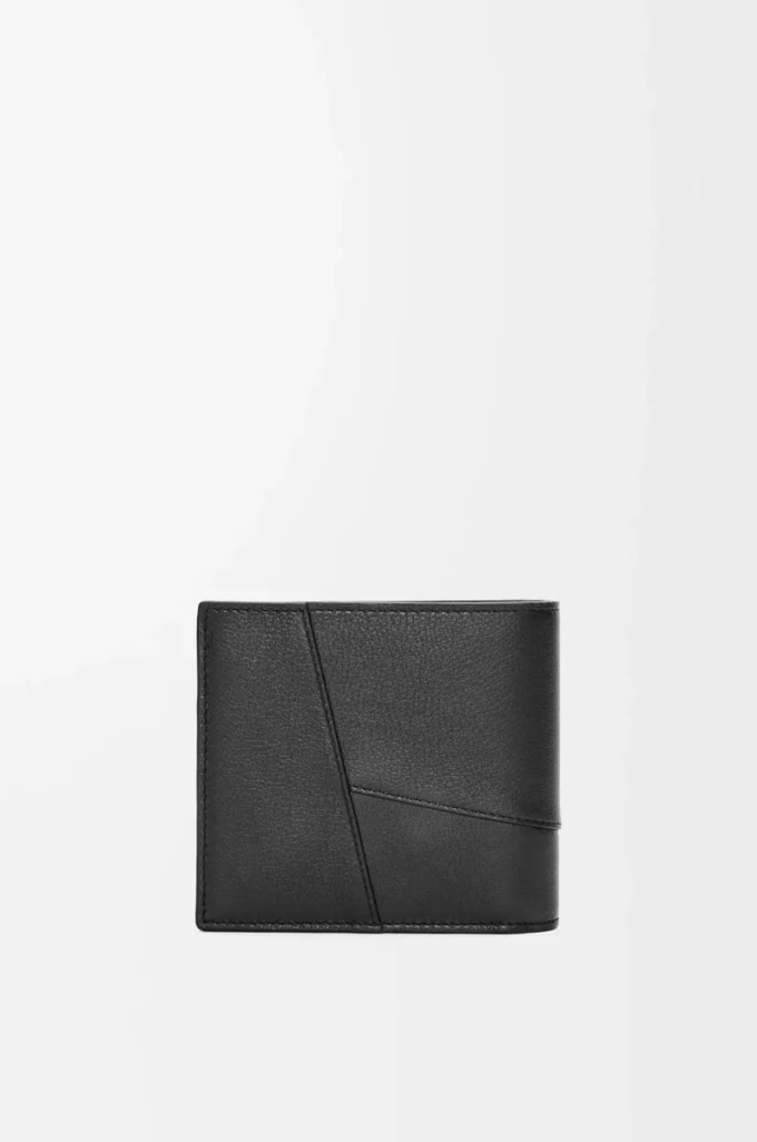 Puzzle-Bifold-Geldbörse aus klassischem Kalbsleder in Schwarz