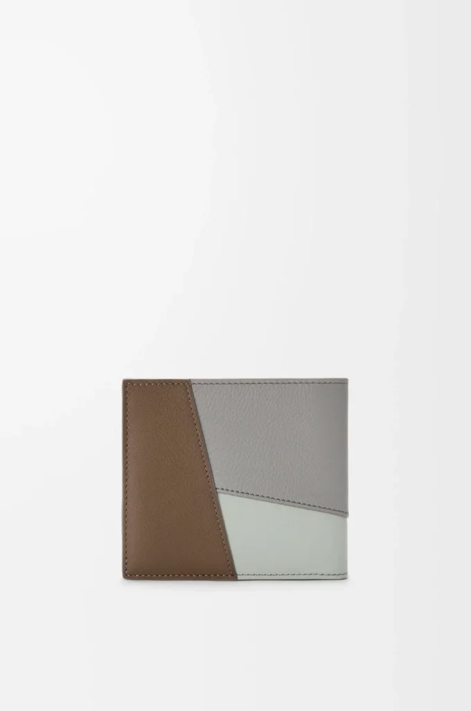 Puzzle-Bifold-Geldbörse aus klassischem Kalbsleder in Winterbraun/Aschegrau