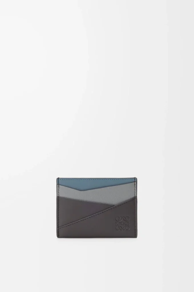 Puzzle-Kartenetui aus klassischem Kalbsleder in Asphalt Grey/Storm Blue