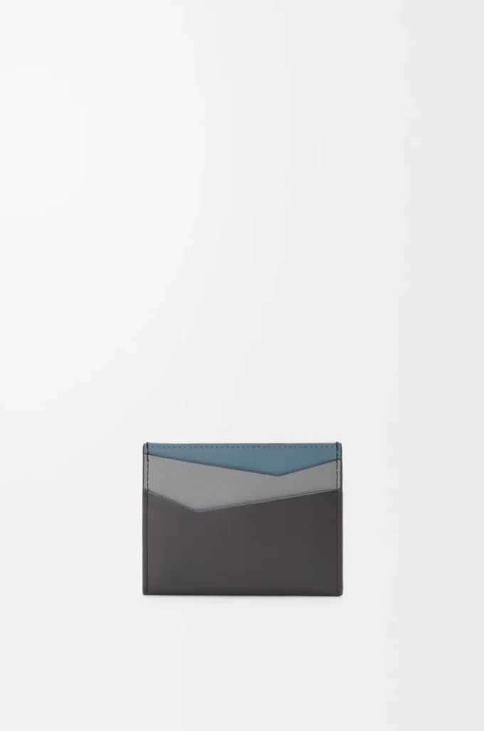 Puzzle-Kartenetui aus klassischem Kalbsleder in Asphalt Grey/Storm Blue
