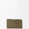 Puzzle langer Kartenhalter aus klassischem Kalbsleder Dunkelkhaki
