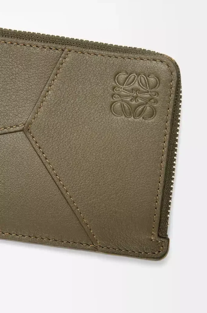 Puzzle langer Kartenhalter aus klassischem Kalbsleder Dunkelkhaki