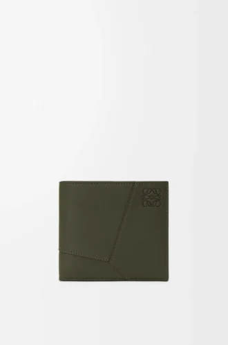 Puzzle-Münzfach aus klassischem Kalbsleder in Dark Khaki