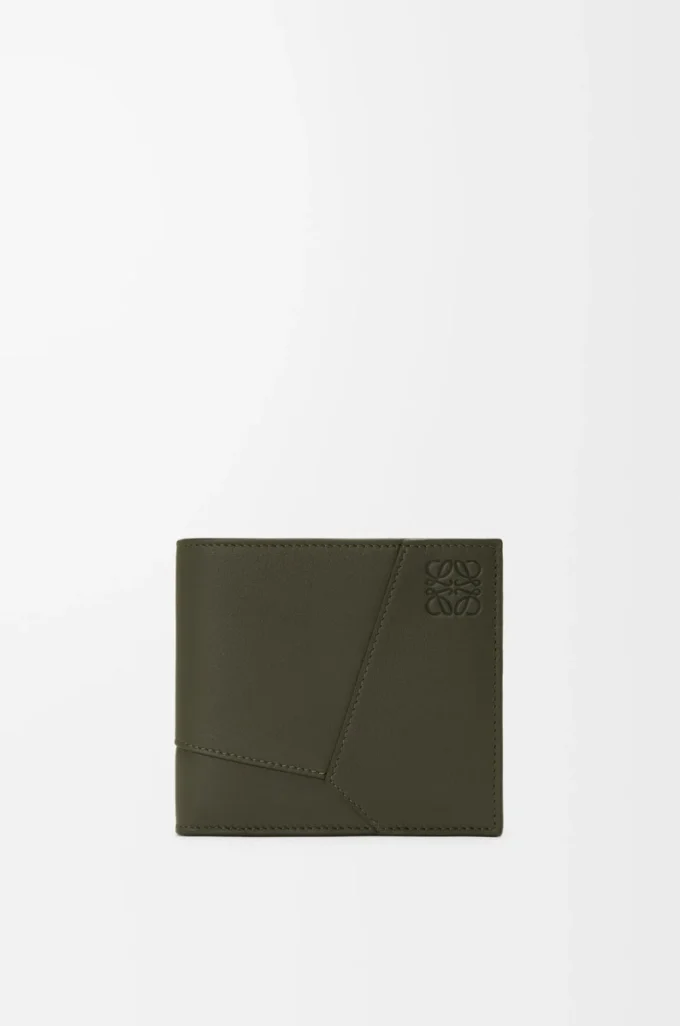 Puzzle-Münzfach aus klassischem Kalbsleder in Dark Khaki