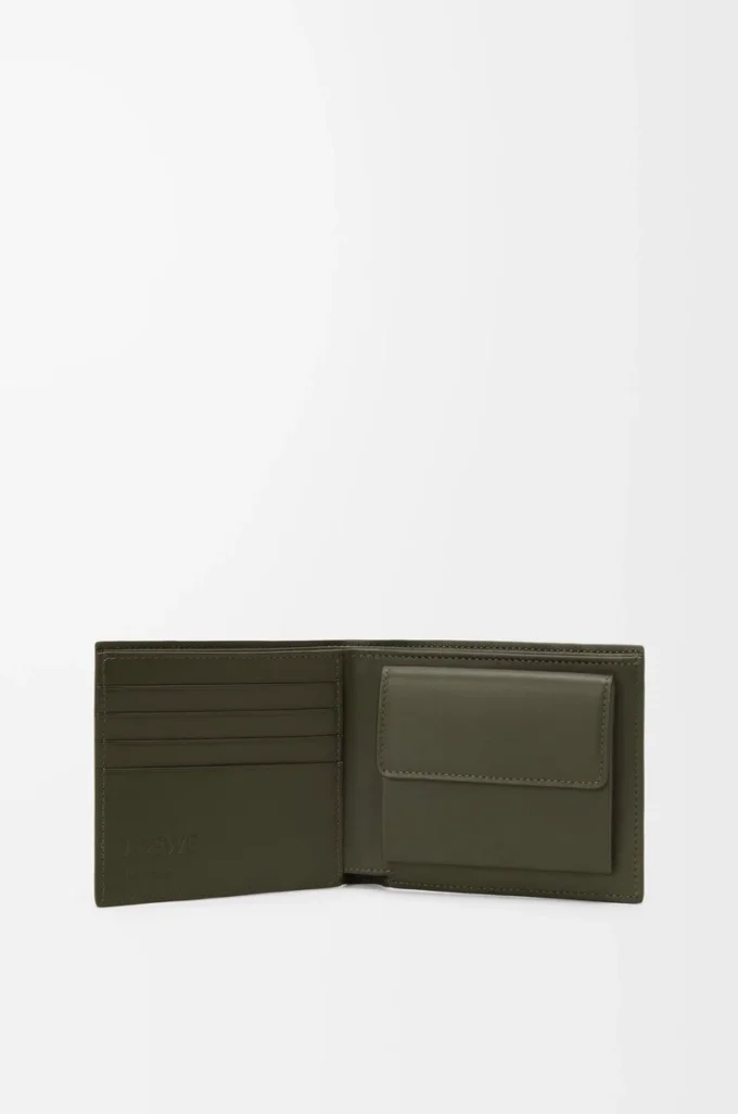 Puzzle-Münzfach aus klassischem Kalbsleder in Dark Khaki