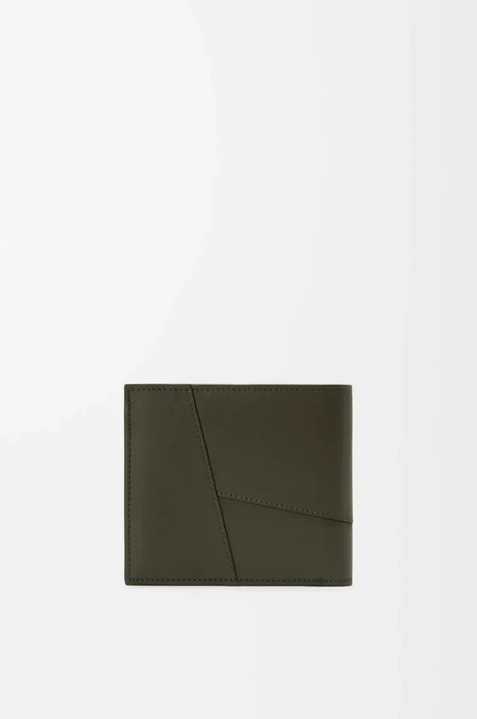 Puzzle-Münzfach aus klassischem Kalbsleder in Dark Khaki
