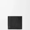 Puzzle-Münzfach-Bifold-Geldbörse aus geschmeidigem genarbtem Kalbsleder Schwarz