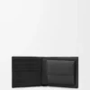 Puzzle-Münzfach-Bifold-Geldbörse aus geschmeidigem genarbtem Kalbsleder Schwarz