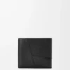 Puzzle-Münzfach-Bifold-Geldbörse aus geschmeidigem genarbtem Kalbsleder Schwarz