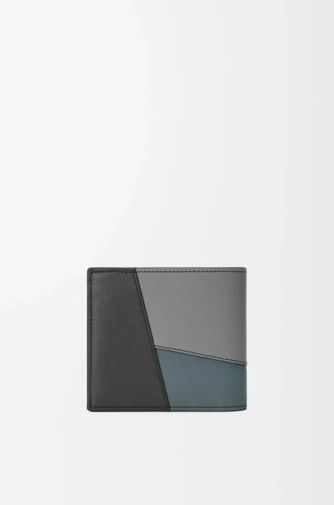 Puzzle-Münzgeldbörse aus klassischem Kalbsleder in Asphalt Grey/Storm Blue