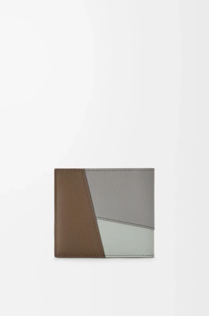 Puzzle-Münzgeldbörse aus klassischem Kalbsleder in Winterbraun/Aschegrau