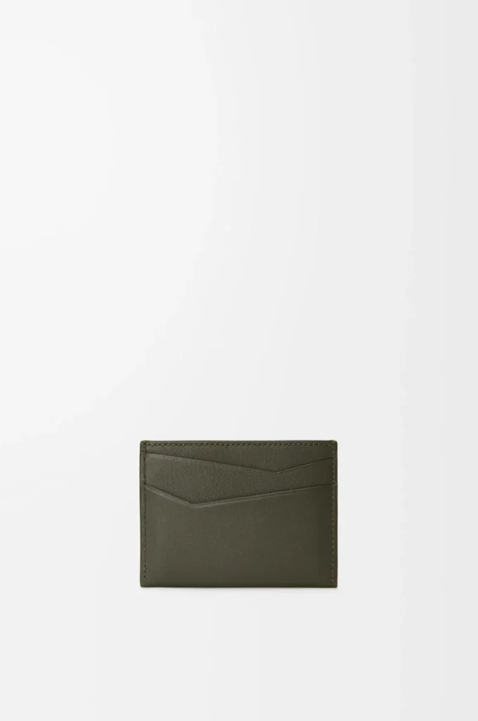 Puzzle schlichter Kartenhalter aus klassischem Kalbsleder in Dark Khaki