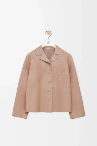 Pyjama-Bluse aus Nappa-Lammleder in Beige